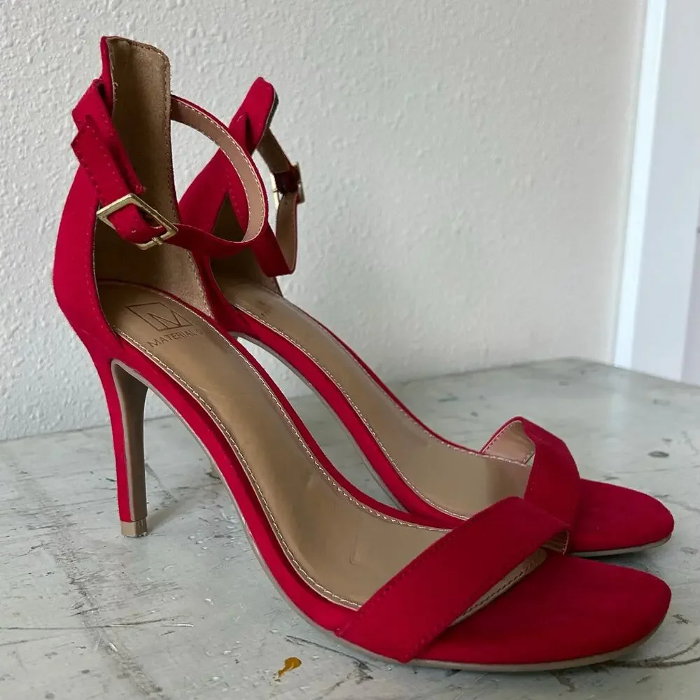 Material Girl Red Ankle Strap Stiletto Heels Size 7.5 Dress Sandals